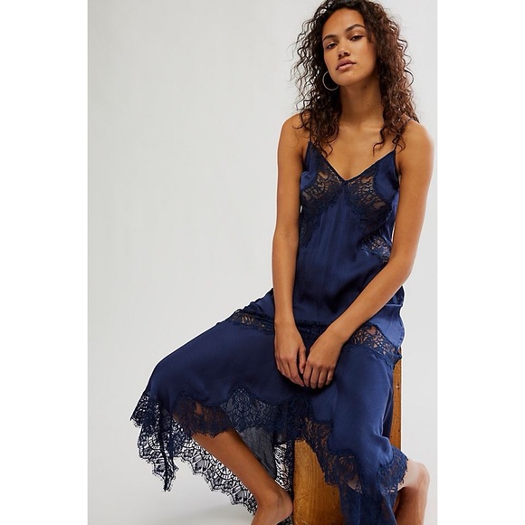Free People Navy Blue Lace-Trim Maxi Dress - Picture 3 of 7